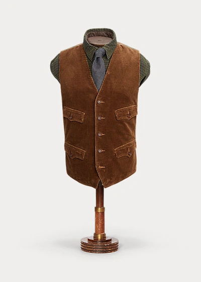 Shop Double Rl Corduroy Vest In Brown