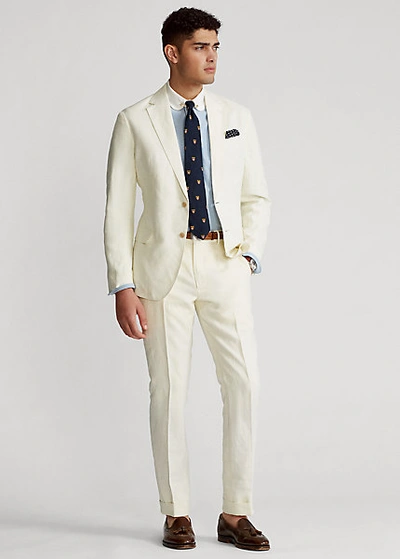 Shop Ralph Lauren Linen Suit Trouser In Cream