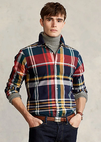 Shop Ralph Lauren Classic Fit Plaid Oxford Shirt In Navy/red