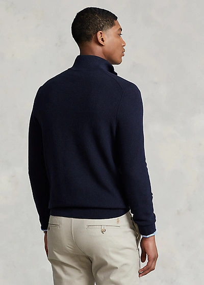 Shop Ralph Lauren Mesh-knit Cotton Quarter-zip Sweater In Navy Heather