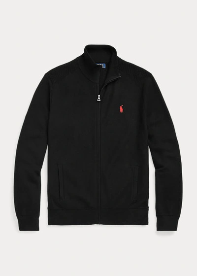 Shop Ralph Lauren Mesh-knit Cotton Full-zip Sweater In Polo Black