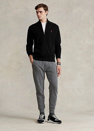 Shop Ralph Lauren Mesh-knit Cotton Full-zip Sweater In Polo Black