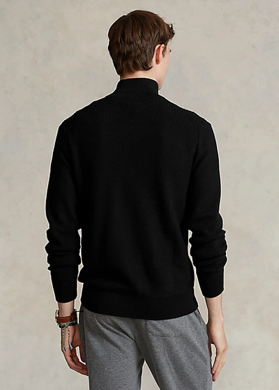 Shop Ralph Lauren Mesh-knit Cotton Full-zip Sweater In Polo Black