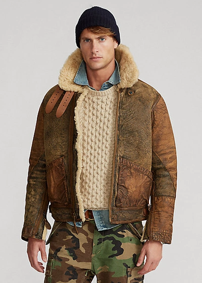 Ralph Lauren Leather-trim Shearling Bomber Jacket In Brown Earth | ModeSens