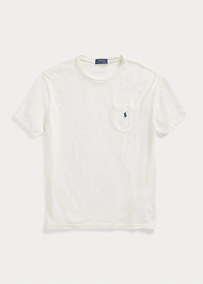 Shop Ralph Lauren Classic Fit Cotton-linen Pocket T-shirt In Seafoam