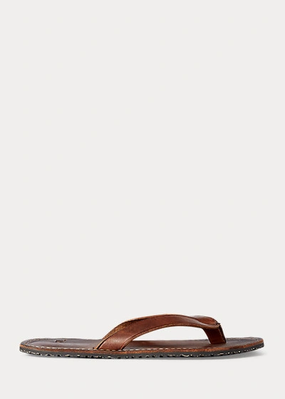 Shop Double Rl Leather Flip-flop In Dark Brown