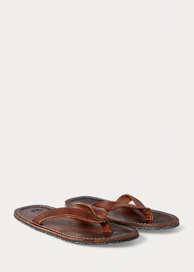 Shop Double Rl Leather Flip-flop In Dark Brown