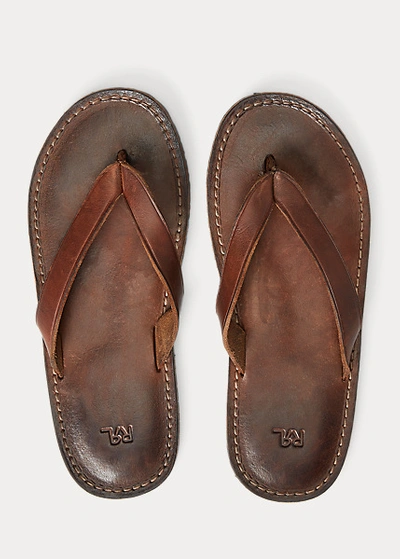 Shop Double Rl Leather Flip-flop In Dark Brown