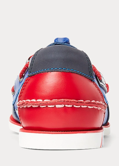 Shop Ralph Lauren Merton Color-blocked Leather Boat Shoe In Heritage Royal/navy/red