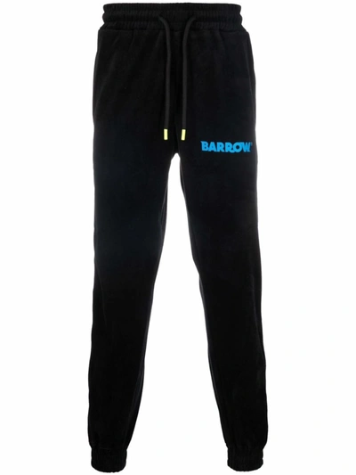 Shop Barrow Black Logo-print Velvet Track Pants
