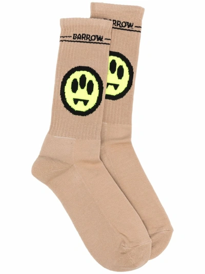 Shop Barrow Beige Smiley-knit Calf-length Socks In Brown