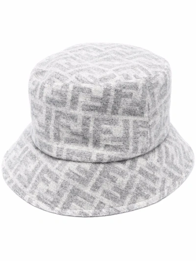 Shop Fendi Ff Monogram-print Bucket Hat In Grey
