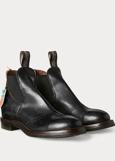 Shop Double Rl Hand-burnished Leather Chelsea Boot In Black