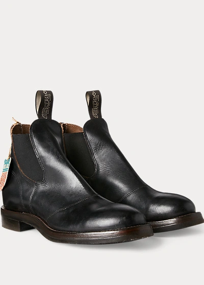 Double Rl Hand-burnished Leather Chelsea Boot In Black