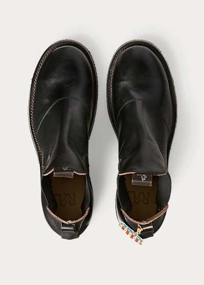 Double Rl Hand-burnished Leather Chelsea Boot In Black