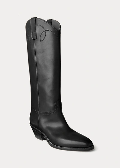Polo Ralph Lauren Jaelynne Burnished Calfskin Tall Boot In Black