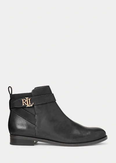 Shop Lauren Ralph Lauren Bonne Leather Bootie In Black