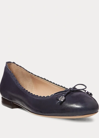 Shop Lauren Ralph Lauren Glennie Leather Flat In Black