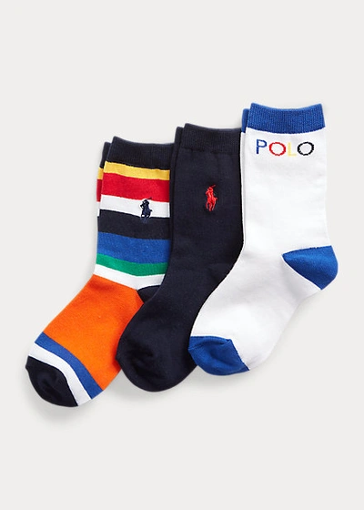 Shop Polo Ralph Lauren Logo Crew Sock 3-pack In Assorted