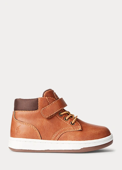 Shop Polo Ralph Lauren Polo Court Faux-leather Sneaker In Tan Burnished