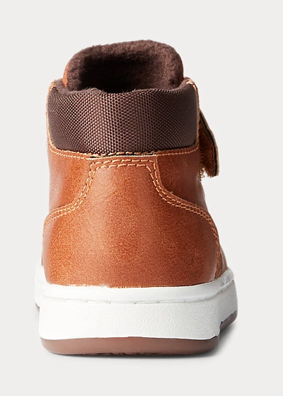 Shop Polo Ralph Lauren Polo Court Faux-leather Sneaker In Tan Burnished