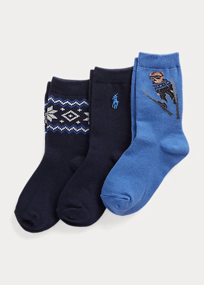 Shop Polo Ralph Lauren Polo Bear & Fair Isle Crew Sock 3-pack In Assorted