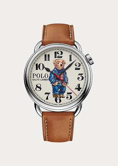 Polo Ralph Lauren 42 Mm Denim Flag Polo Bear Watch In White Dial
