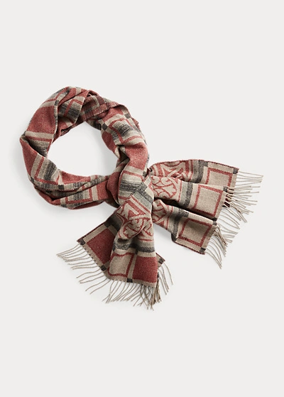 Shop Double Rl Lambswool-cashmere Jacquard Scarf In Red/grey Multi