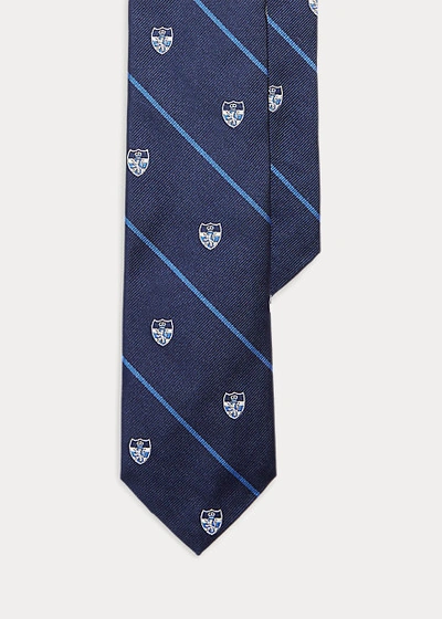 Shop Ralph Lauren Vintage-inspired Silk Narrow Tie In Navy/blue/white