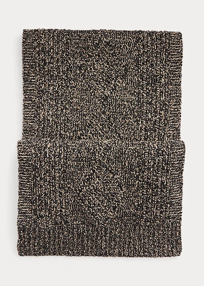 Shop Double Rl Aran-knit Wool Scarf In Charcoal/cream Marl