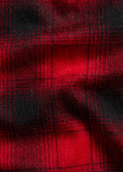 Shop Double Rl Tartan Cashmere Scarf In Black/red Multi