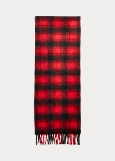 Shop Double Rl Tartan Cashmere Scarf In Black/red Multi