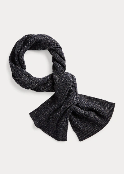 Shop Double Rl Aran-knit Wool-blend Scarf In Dark Navy Heather