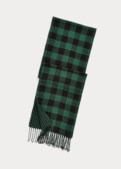 Shop Ralph Lauren Reversible Checked Cotton Scarf In New Forest