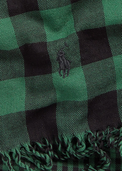 Shop Ralph Lauren Reversible Checked Cotton Scarf In New Forest
