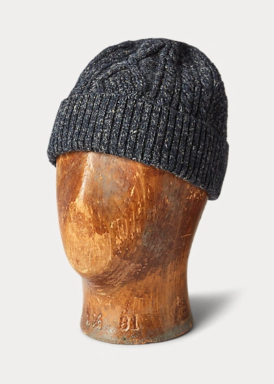 Shop Double Rl Aran-knit Wool-blend Watch Cap In Dark Navy Heather