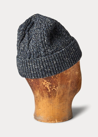 Shop Double Rl Aran-knit Wool-blend Watch Cap In Dark Navy Heather