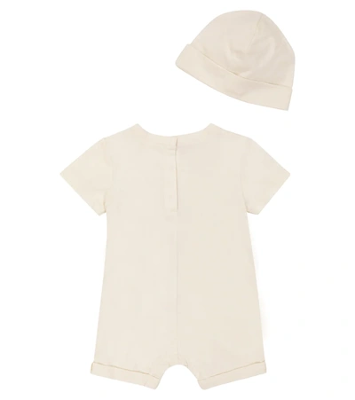 Shop Gucci Baby Logo Cotton Playsuit, Hat And Bib Set In Sunkissed/mc