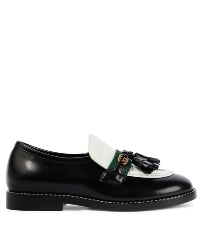 Shop Gucci Leather Loafers In Nero/dusty White/vrv
