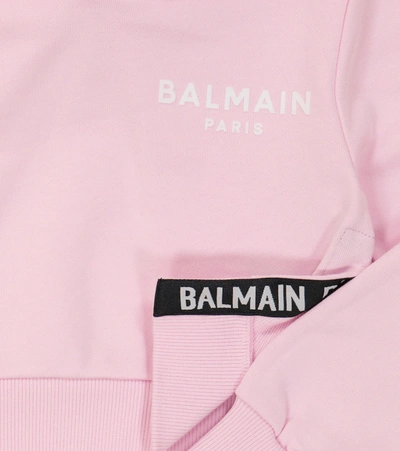 Shop Balmain Logo Cotton-jersey Hoodie In Prugna