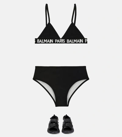 Shop Balmain Logo Bikini In Nero/bianco