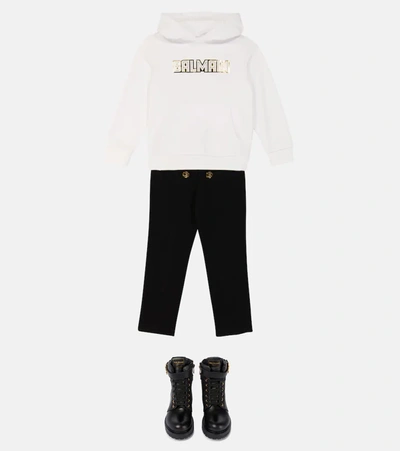 Balmain Logo Cotton-jersey Hoodie In Bianco/oro