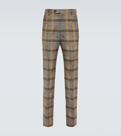 Shop Gucci Checked Wool Pants In Brown/beige/mc