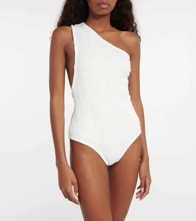 Shop Bottega Veneta One-shoulder Swimsuit In White