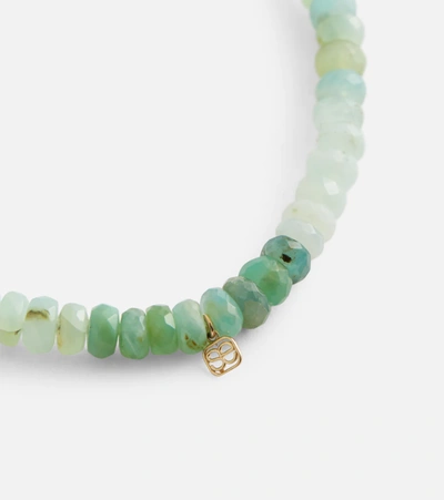 Sydney Evan Tiny Monstera Leaf 14kt Gold Beaded Charm Bracelet With Diamonds In Peruvian Opal