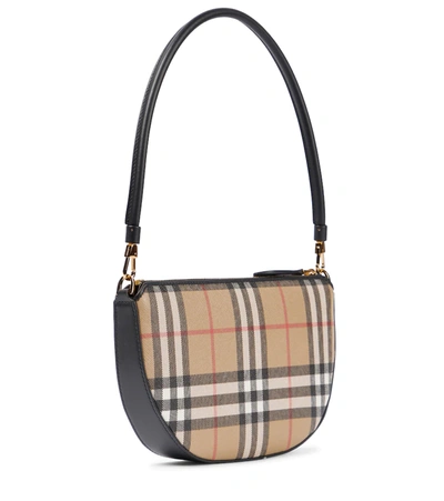 Shop Burberry Olympia Pouch Checked Shoulder Bag In Black