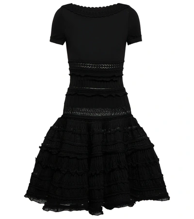 Shop Alaïa Scalloped Lace Wool-blend Knit Dress In Noir