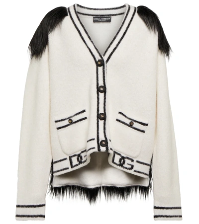 Shop Dolce & Gabbana Faux Fur-trimmed Cardigan In Variante Abbinata