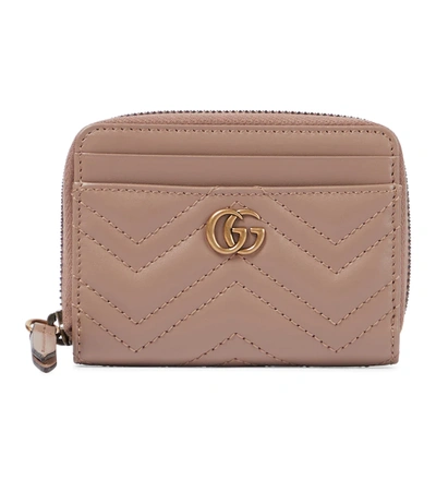 Shop Gucci Gg Marmont Leather Card Holder In Porcel.rose/porc.ros