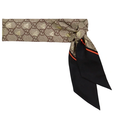 Shop Gucci Gg Jacquard Silk Scarf In Black/red